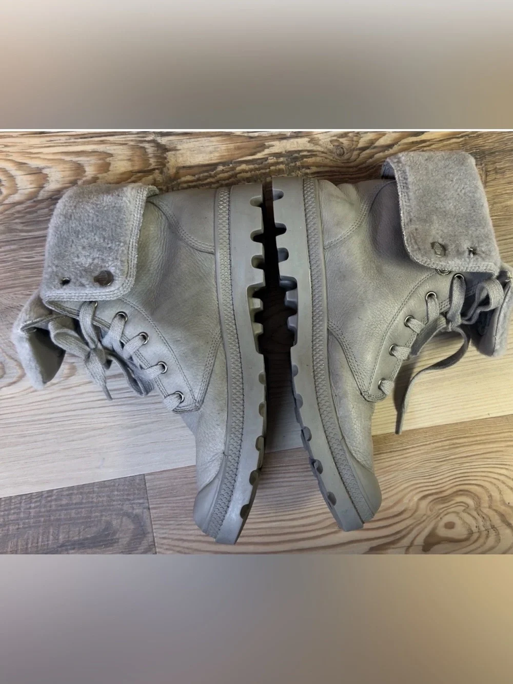 Palladium Baggy Leather Gusset Boots Grey Shearling Fur Lined Winter Men’s Sz 9